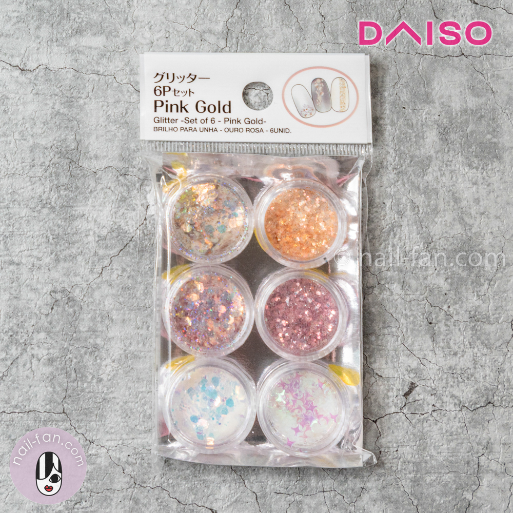 Daiso グリッター6Pセット PINK GOLD ネイル商品レビュー